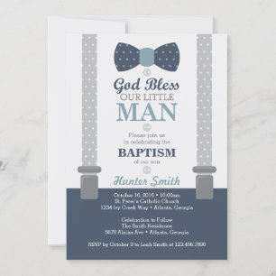 Little Man Baptism Invitation, Navy Blue, Grey Invitation