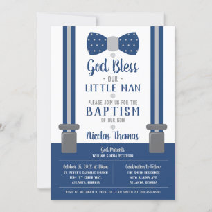 Little Man Baptism Invitation, Navy, Grey Invitation