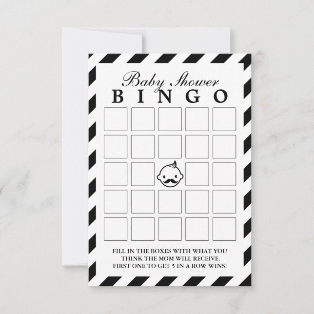 Little Man Black Stripes Baby Shower Bingo Cards (Front)