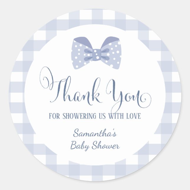 Little Man Blue bow tie baby shower  Classic Round Sticker (Front)
