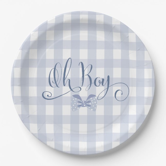 Little Man Blue bow tie baby shower  Paper Plate (Front)