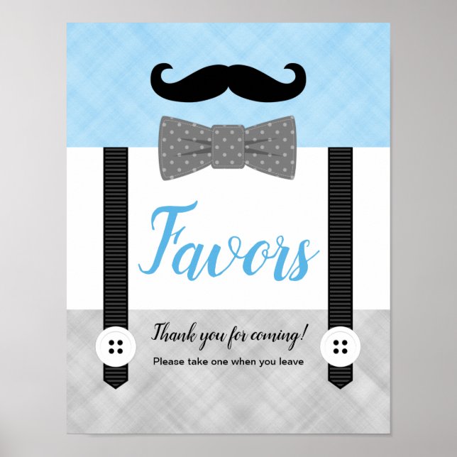 Little man blue gray boy baby shower favors sign (Front)