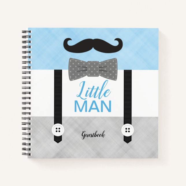 Little man blue  grey boy baby shower guest book (Front)