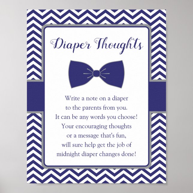 Little Man Bow Tie Baby Shower Diaper Thoughts Poster (Front)
