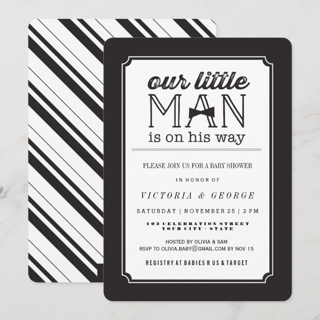 Little Man Bow Tie Classic Boy Baby Shower Invite (Front/Back)