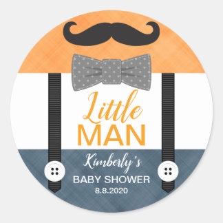 Little man bow tie orange navy baby boy shower classic round sticker