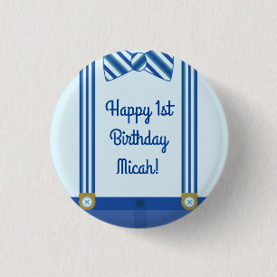 Little Man Boy's 1st Birthday Party 3 Cm Round Badge