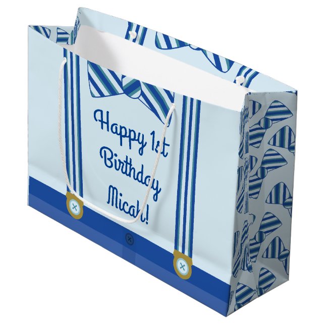 Little Man Boy's 1st Birthday Party Large Gift Bag (Front Angled)