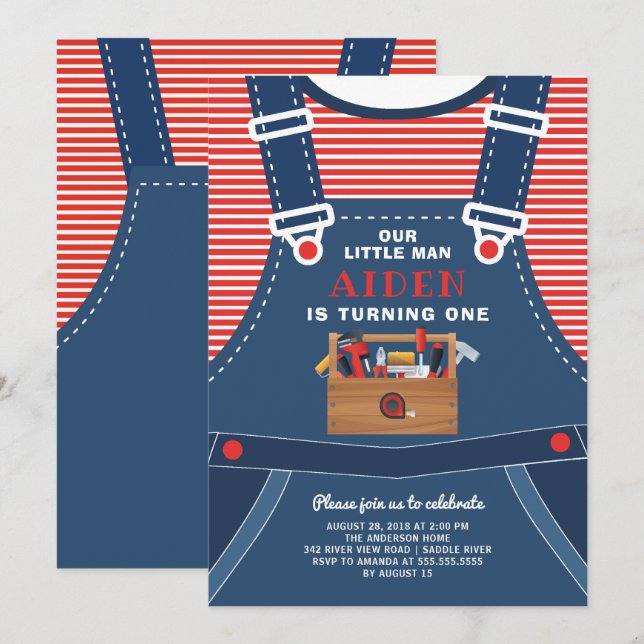 Little Man Boys Birthday Invitation (Front/Back)