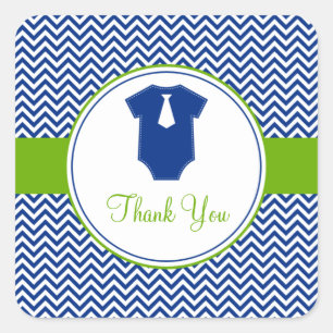 Little Man Chevron Blue Green Baby Shower Square Sticker
