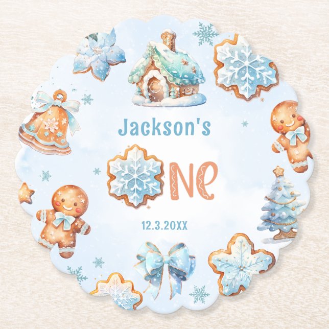 Little Man Christmas Cookie boy 1st birthday Paper Coaster (Front)