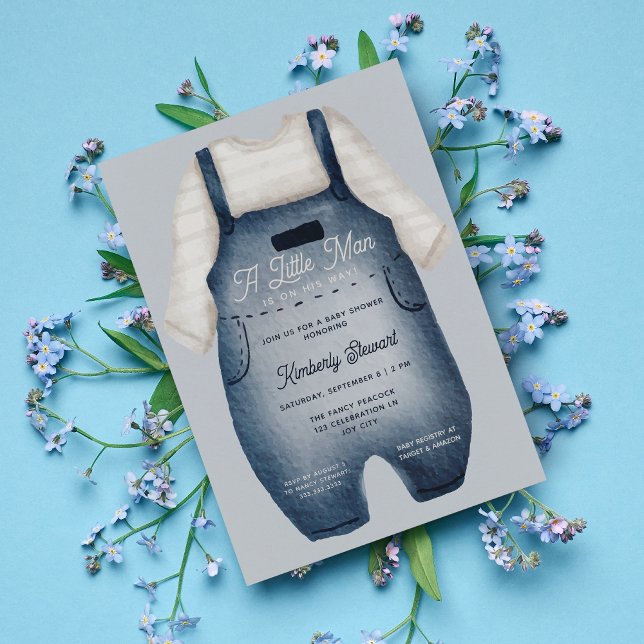 Little Man Cute Baby Blue Watercolor Baby Shower Invitation (Creator Uploaded)