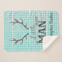Little Man Deer Hunting Teal Plaid