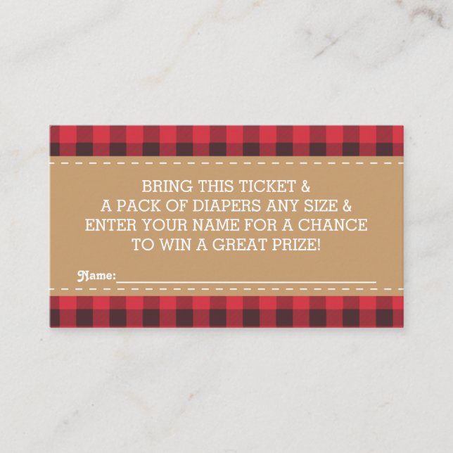 Little Man Diaper Raffle Ticket, Lumberjack Enclosure Card (Front)