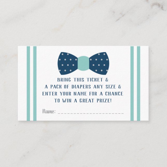 Little Man Diaper Raffle Ticket, Navy, Aqua Enclosure Card (Front)