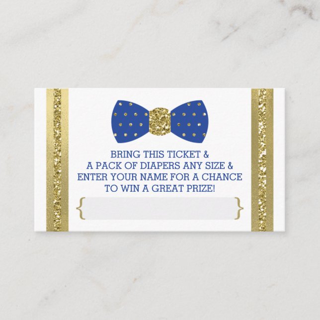 Little Man Diaper Raffle Ticket, Royal Blue, Gold Enclosure Card (Front)