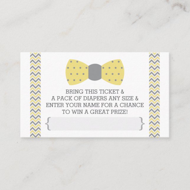 Little Man Diaper Raffle Ticket, Yellow, Grey Enclosure Card (Front)