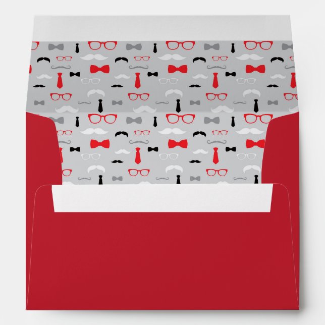 Little Man Envelope, Moustache, Black, Red, Grey Envelopes (Back (Bottom))