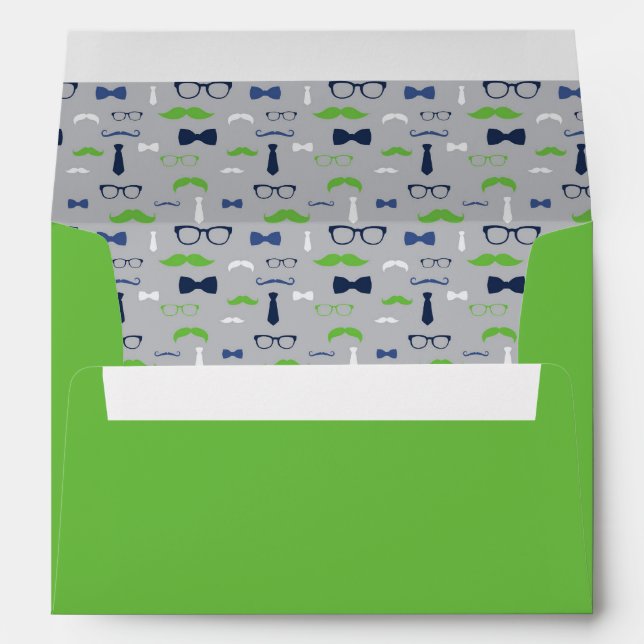 Little Man Envelope, Moustache, Navy Blue, Green Envelopes (Back (Bottom))
