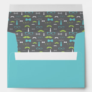 Little Man Envelope, Moustache, Teal, Grey, Green Envelope