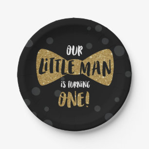 Little Man First Birthday Paper Plates, Gold Paper Plate