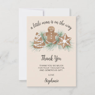 Little Man Gingerbread Christmas Baby Shower  Thank You Card
