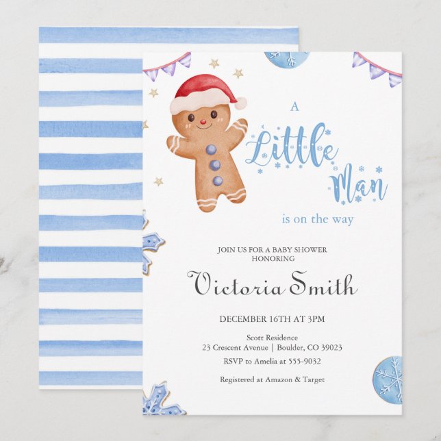 Little Man Gingerbread Christmas Boy Baby Shower Invitation (Front/Back)