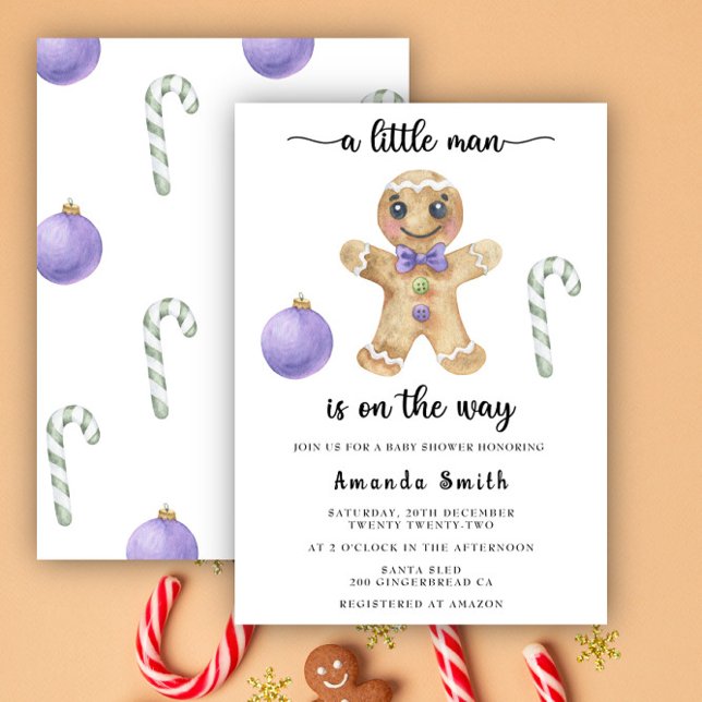 Little Man Gingerbread Man Christmas Baby Shower Invitation (Creator Uploaded)