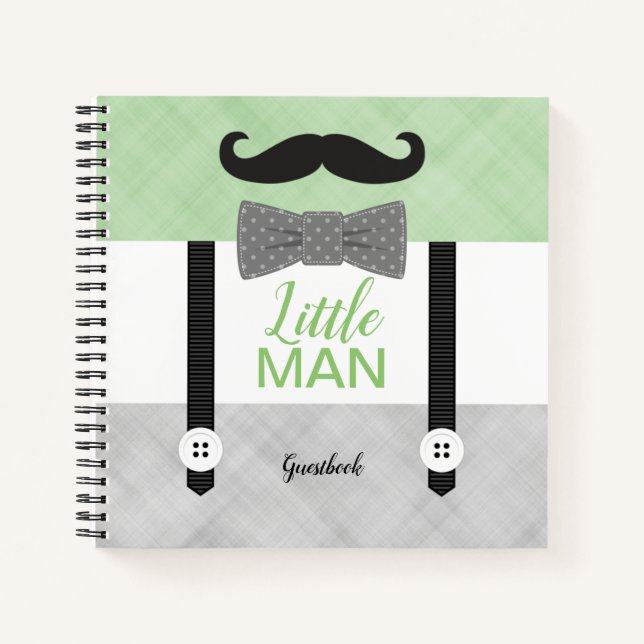 Little man green grey baby boy shower guest book (Front)