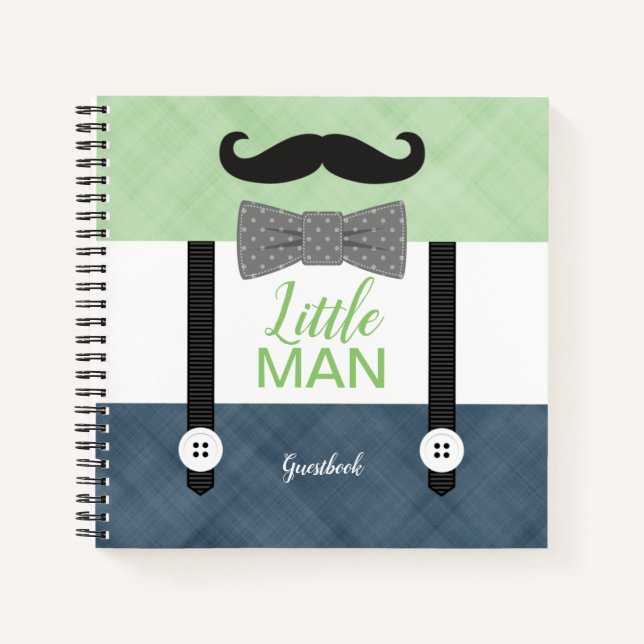 Little man green navy baby boy shower guest book (Front)