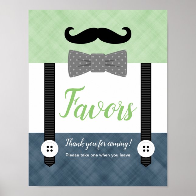 Little man green navy boy baby shower favors sign (Front)