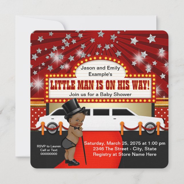 Little Man Limousine Movie Star Ethnic Baby Shower Invitation (Front)