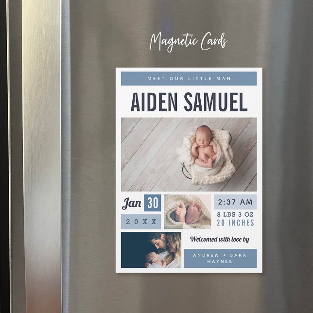 Little Man Magnetic Photo Birth Announcement (Creator Uploaded)