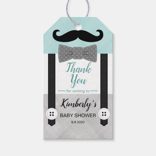 Little man mint green grey baby boy shower favour gift tags Zazzle