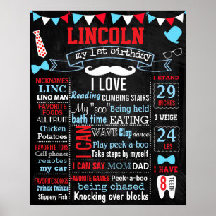 Little man Moustache 1st Birthday party chalkboard Poster