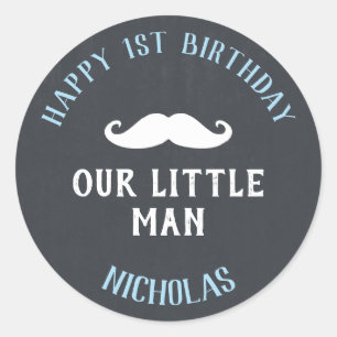 Little Man Moustache 1st Birthday Party Favour Classic Round Sticker