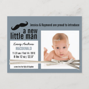 Little Man Moustache and Photo New Baby Announcement Postcard