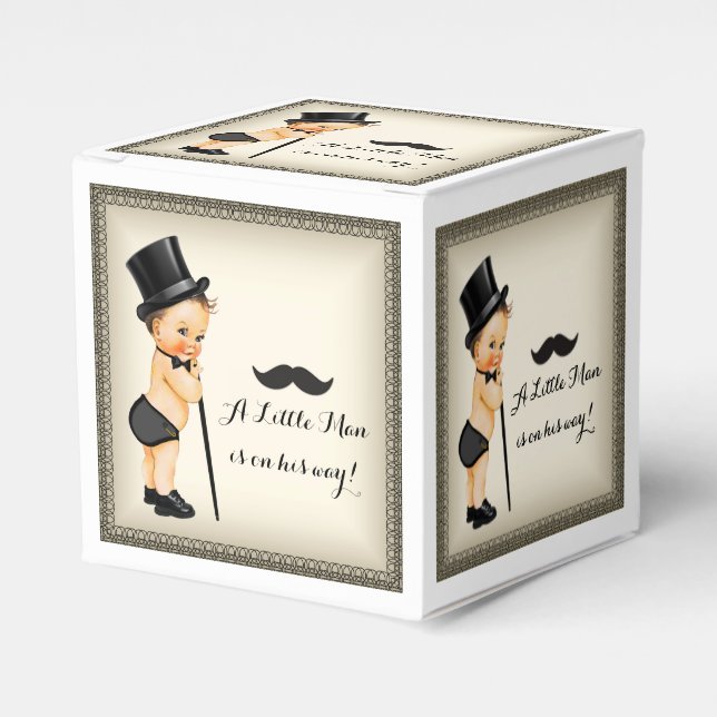 Little Man Moustache Baby Boy Shower Favour Box (Front Side)