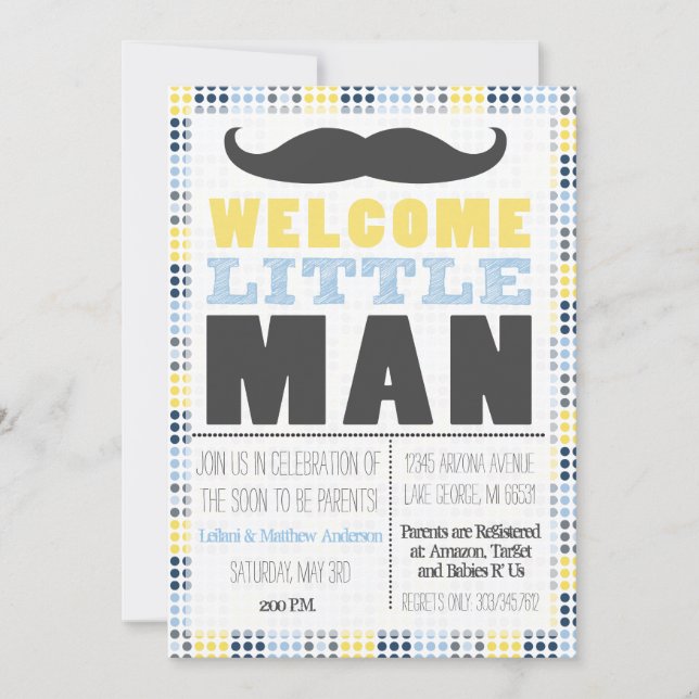 Little Man Moustache Baby Shower Invitation (Front)