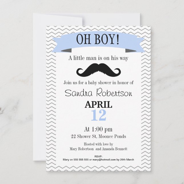 Little Man Moustache Baby Shower Invitation (Front)