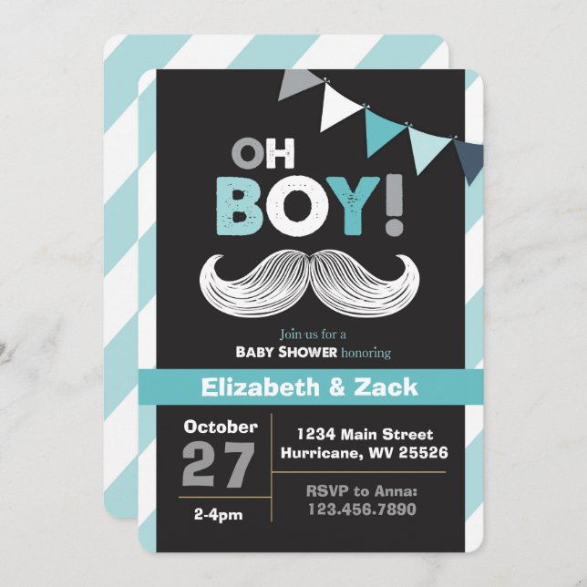 Little Man Moustache Baby Shower Invitation (Front/Back)