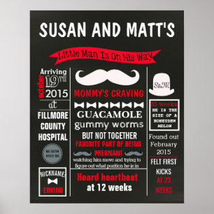 Little man Moustache Baby Shower Party chalkboard Poster