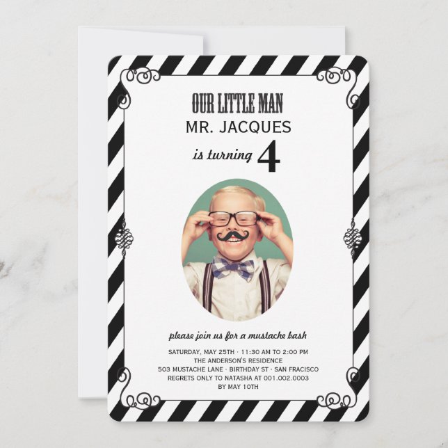 Little Man Moustache Bash Boy Birthday Party Invit Invitation (Front)