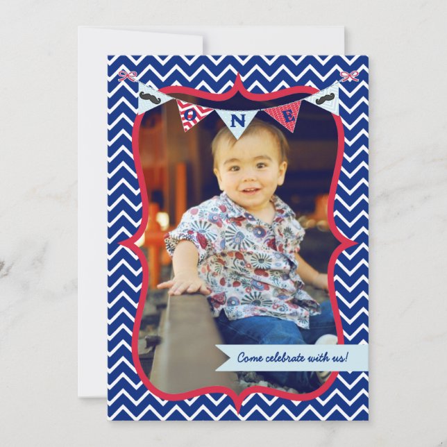 Little Man Moustache Bash First Birthday Invitatio Invitation (Front)