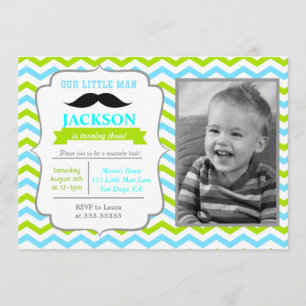 Little Man Moustache Birthday Party Invitations