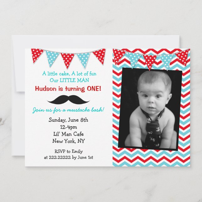 Little Man Moustache Birthday Party Invitations (Front)