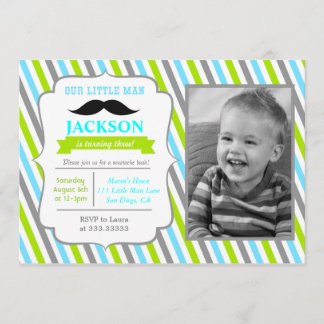 Little Man Moustache Birthday Party Invitations