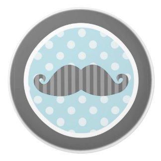 Little Man Moustache Blue and Grey Ceramic Knob