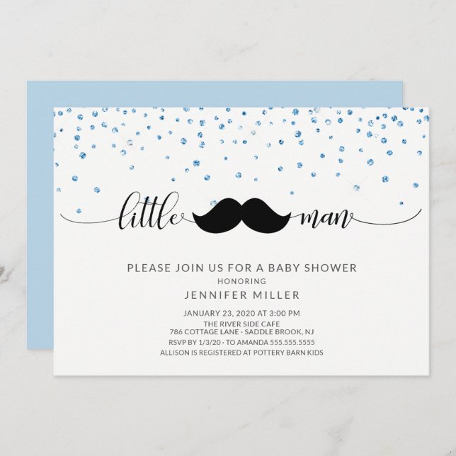 Little Man Moustache Boys Baby Shower Invitation (Front/Back)