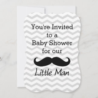 Little Man Moustache Chevron Cute Boys Baby Shower Invitation